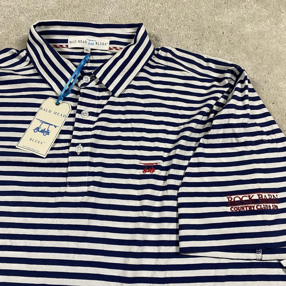 Bald Head Blues Polo Shirt Mens XL Blue Striped Rock Barn Country Club Golf